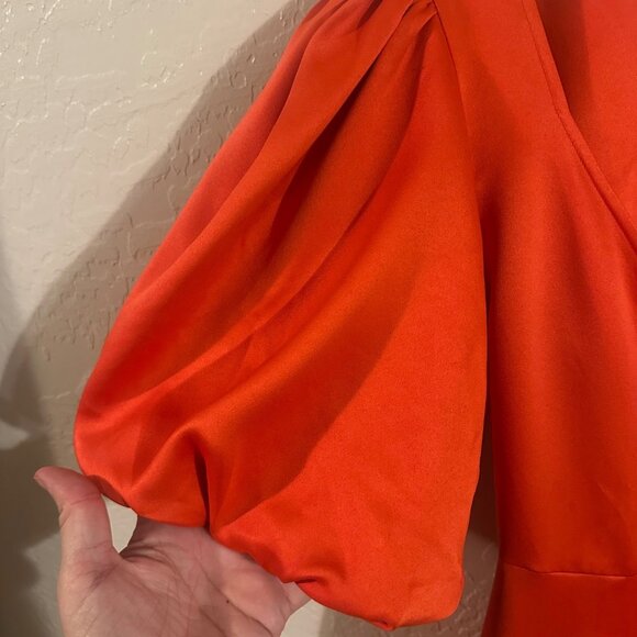 Officiallyquigley X The Drop Color Block Orange & Pink Puffy Sleeve Mini Dress - Picture 5 of 13